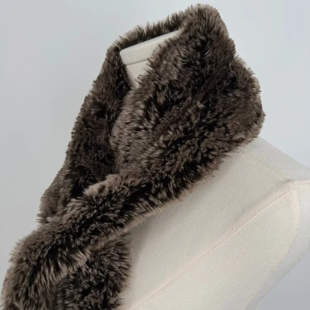 Restoration Hardware scarf faux fur pull through stole neck wrap chocolate brown
